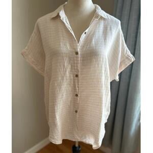 Cynthia Rowley 100% Linen Button Down Collared Shirt Size Small Oversized Fit